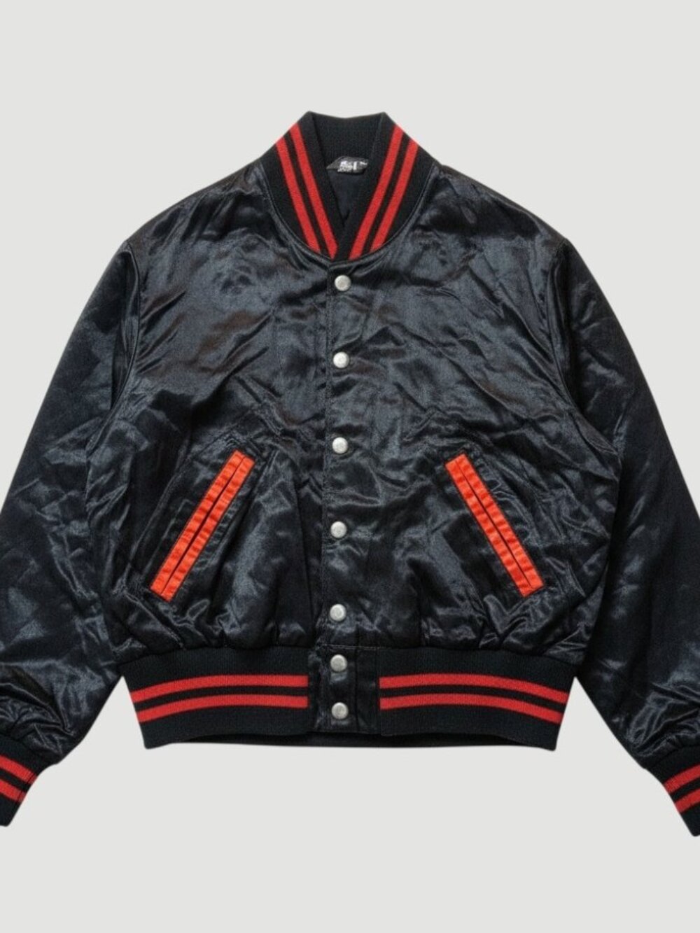 Vintage 80s 90s Misty Day Satin Bomber Jacket Black Red Varsity